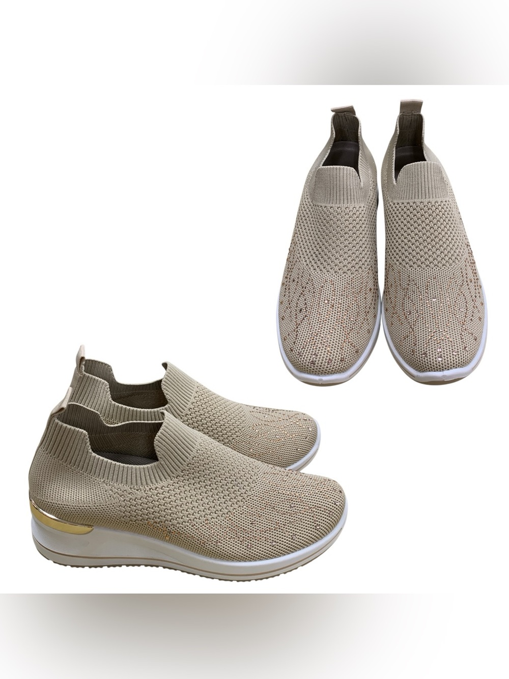 Owl Breathable Slip-On Knit Platform Sneakers - Beige S6.5
